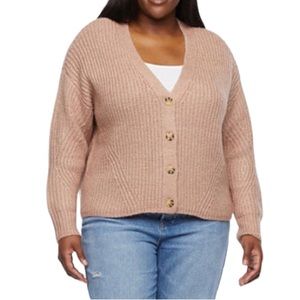 a.n.a 4X V Neck Button Front Long Sleeve Cropped Cardigan Lilas Pink